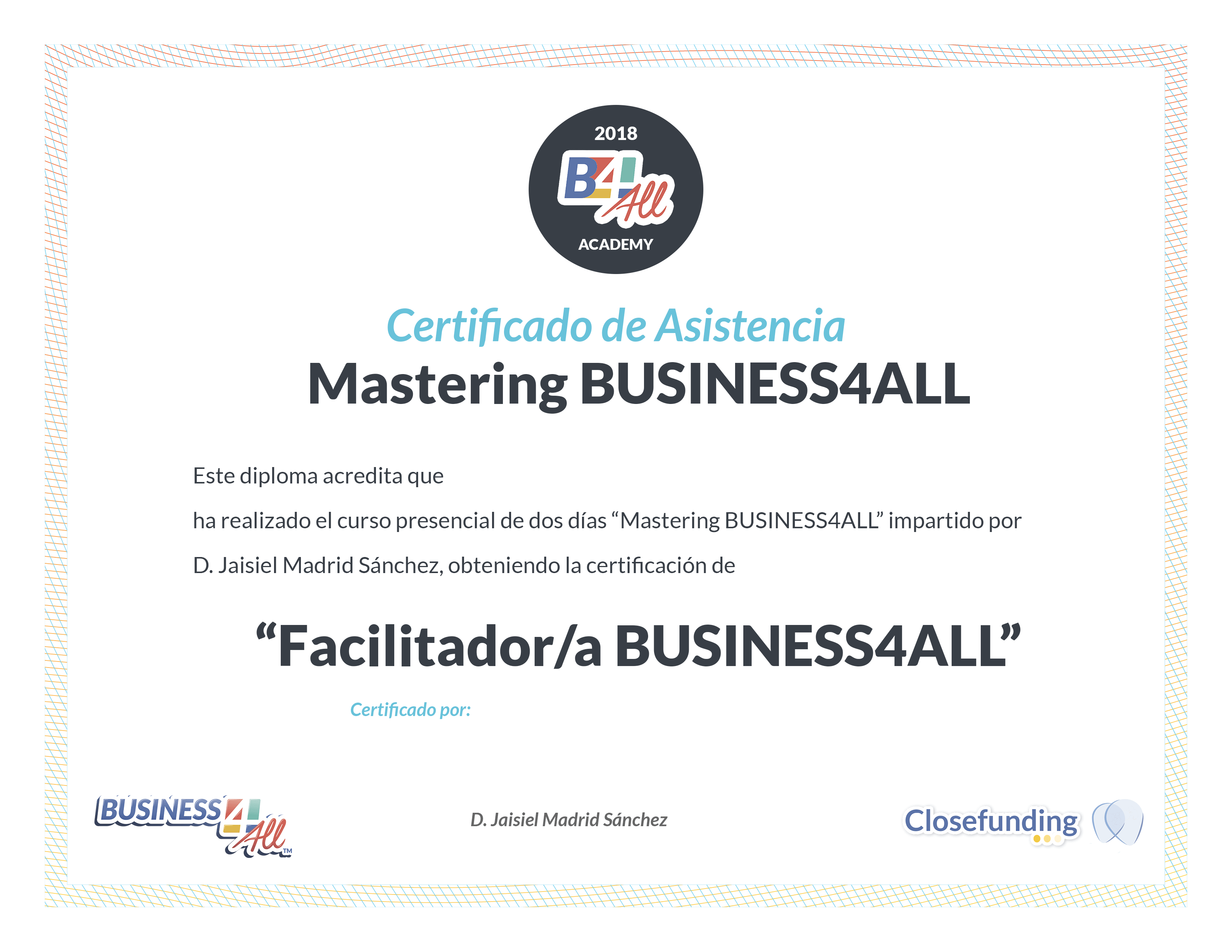 Imagen del diploma acreditativo como facilitador/a Business4ALL